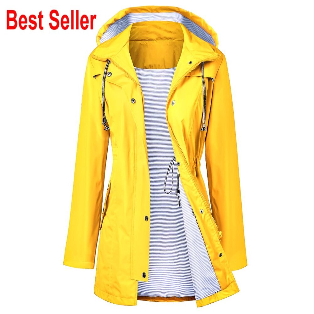 Waterproof Trench Raincoat Hooded Windbreaker Travel Jacket Lined Classic Chic